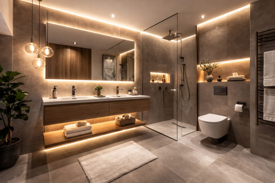 Elegantno LED ogledalo u kupatilu osvetljeno ambijentalnim osvetljenjem