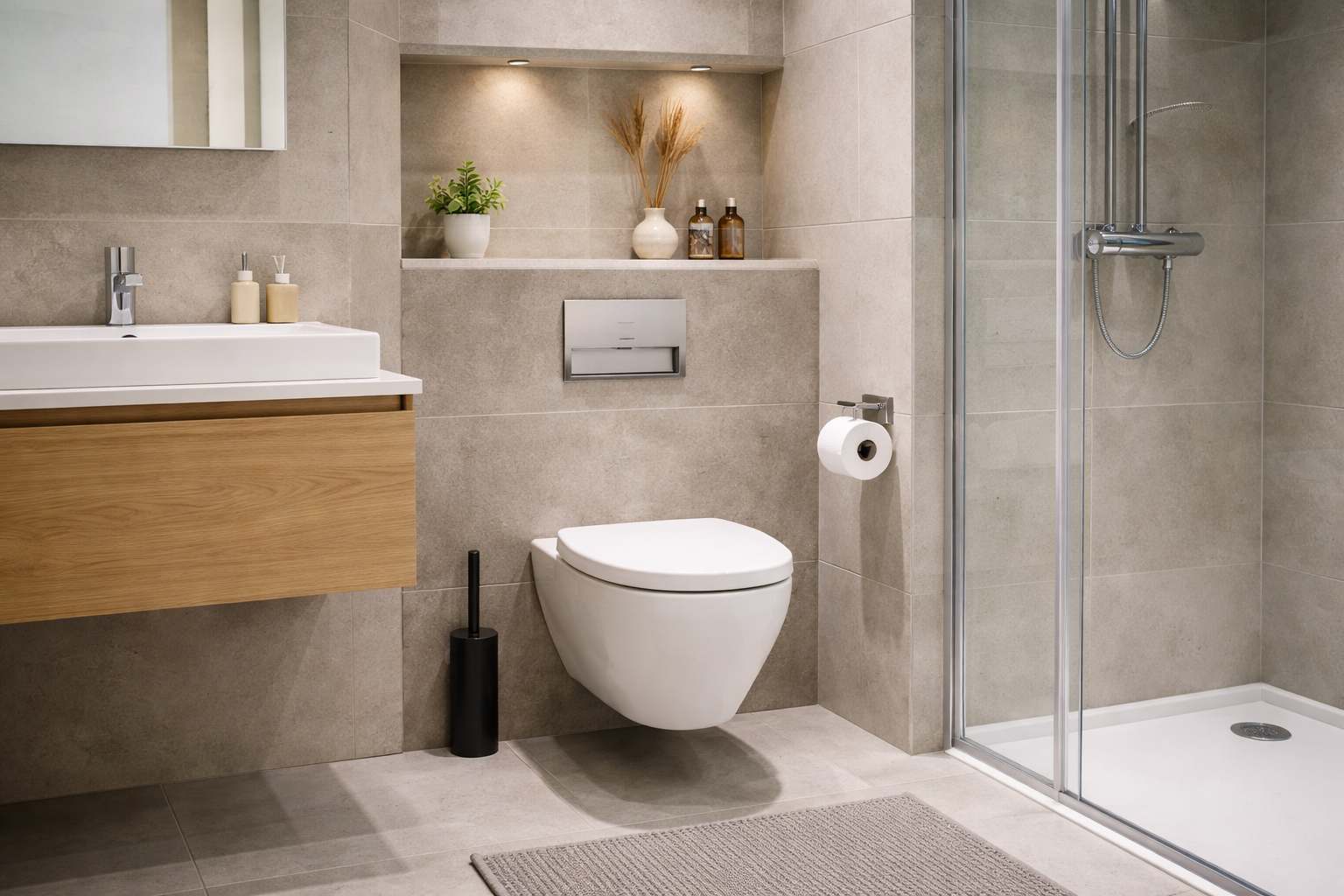 Konzolna wc solja u kombinaciji sa ugradnim vodokotlicem u malom kupatilu