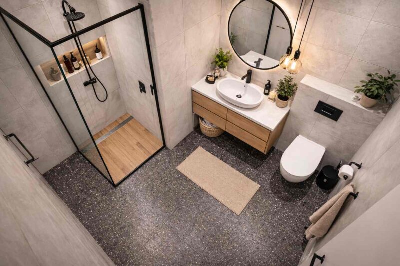 Malo kupatilo sa drvenim elementima